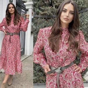 Zara Pink Paisley Midi Dress